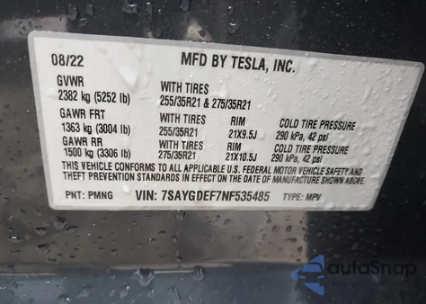 2022 Tesla Model Y Performance Dual Motor All-Wheel Drive z USA, uszkodzony, nr VIN 7SAYGDEF7NF535485